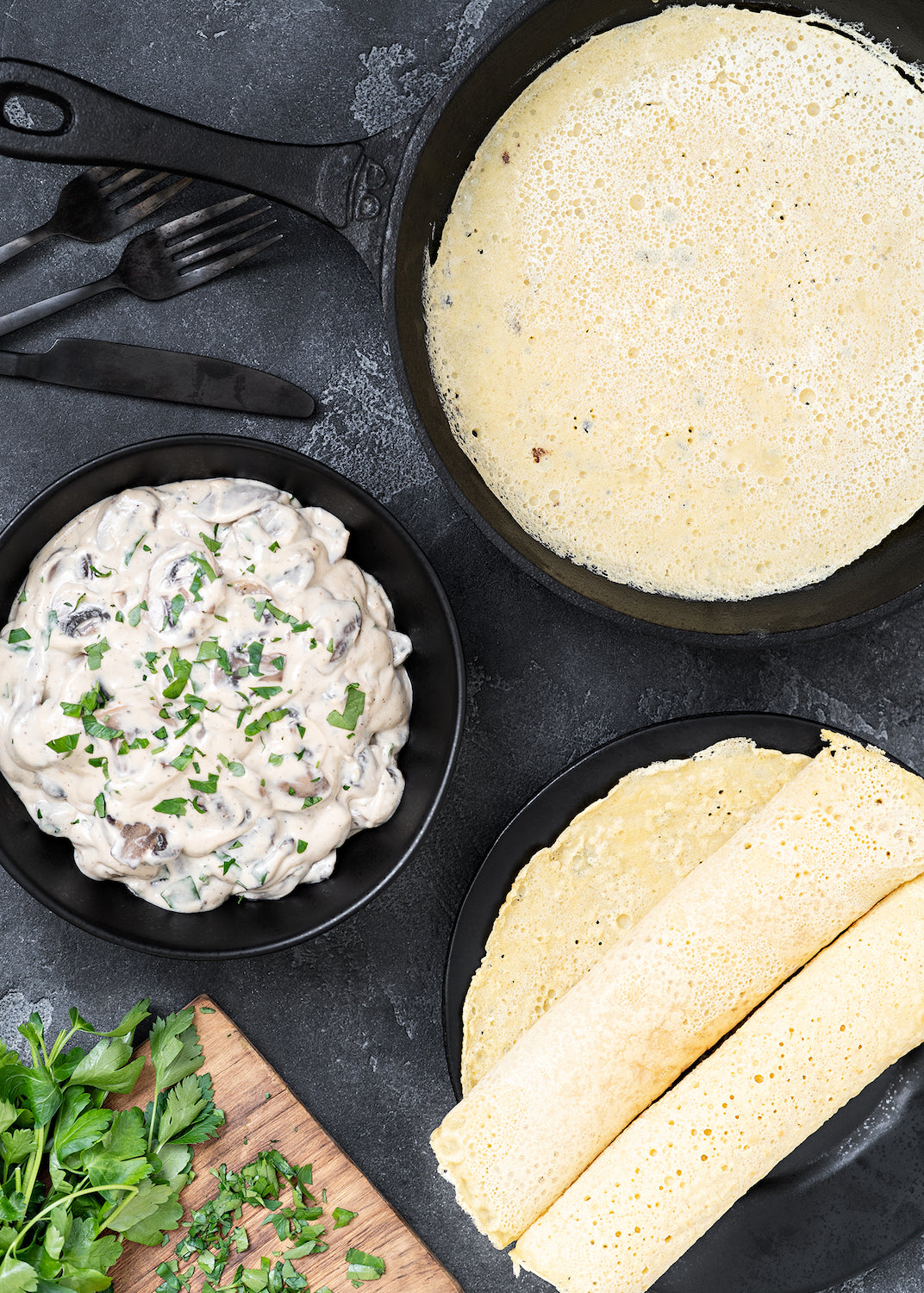 Chickpea Crepes with Mushroom Sauce